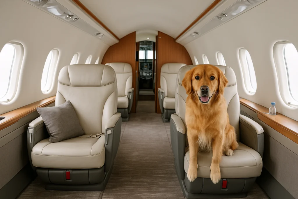 Golden Retriever on private jet